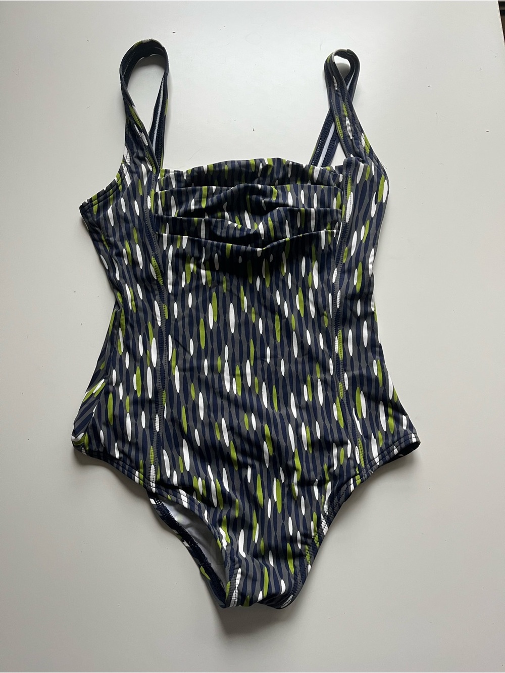 Women’s Calvin Klein Navy One-Piece Swimsuit with Green & White Pattern
